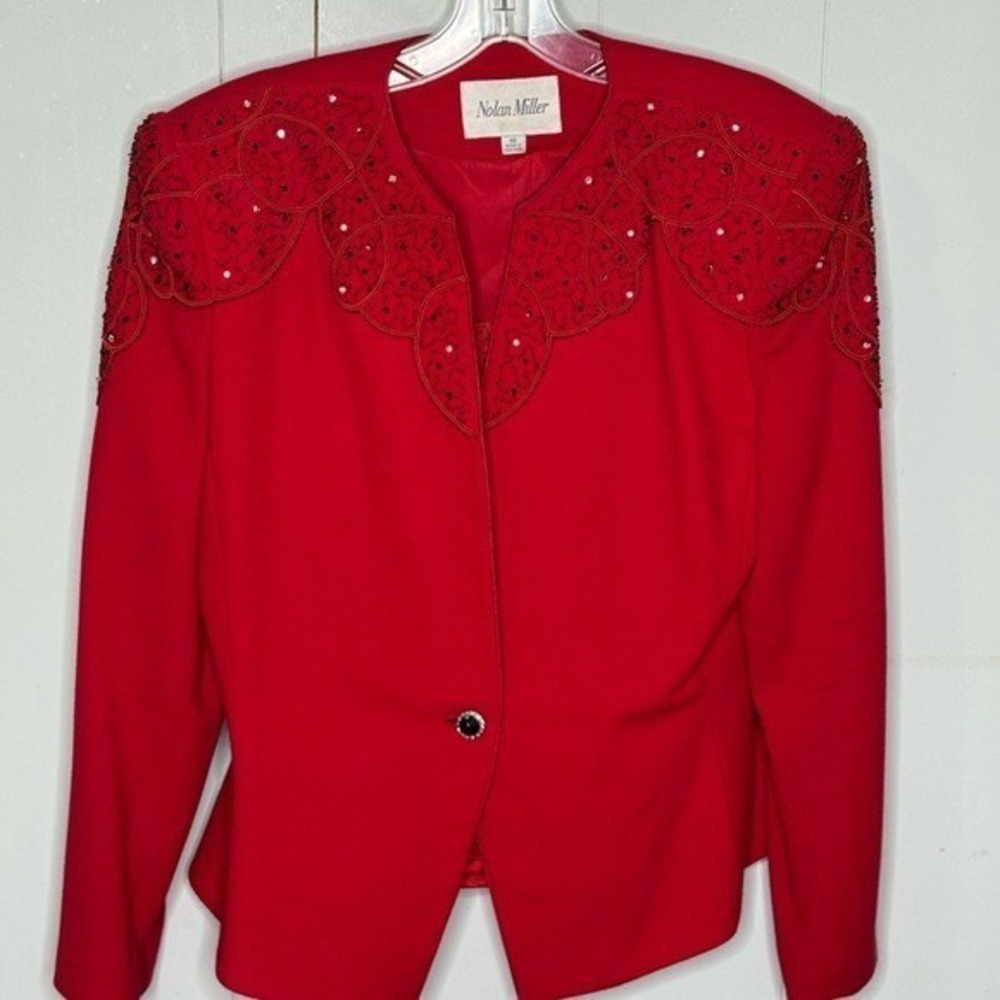 Nolan Miller Vintage Wool Bead Sequin 3-piece Skirt Suit SET matador size 10 - Picture 7 of 16